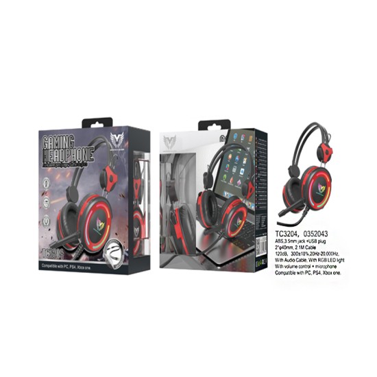 AUSCULTADORES GAMING MTK TC3204 RJ+NE COM CABO VERMELHO+PRETO